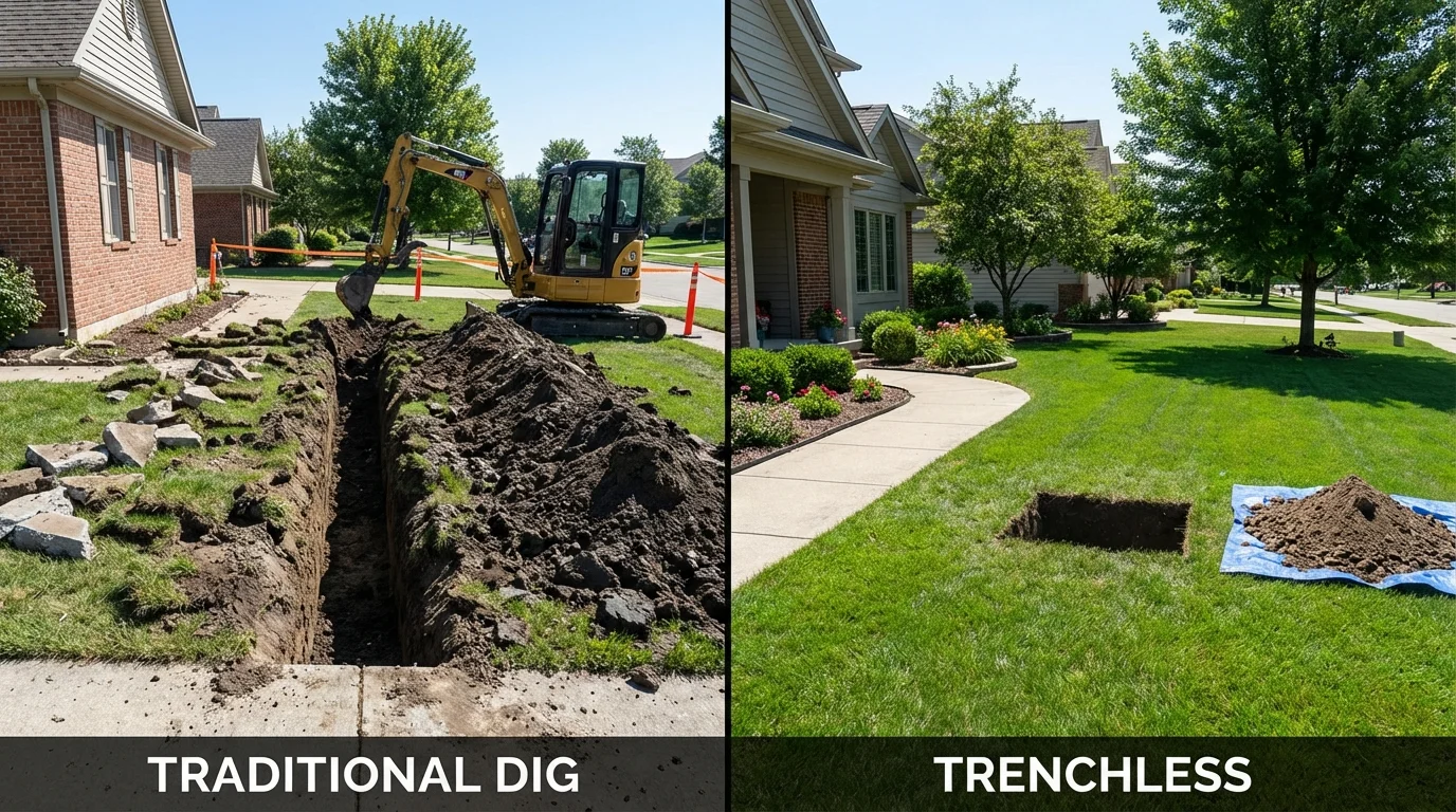 Trenchless sewer repair with minimal yard damage versus traditional excavation in Vanceburg, KY
